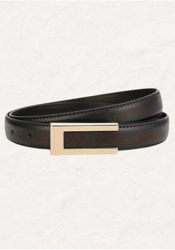 MINIMALIST ALLOY BUCKLE LEATHER BLACK BELT 